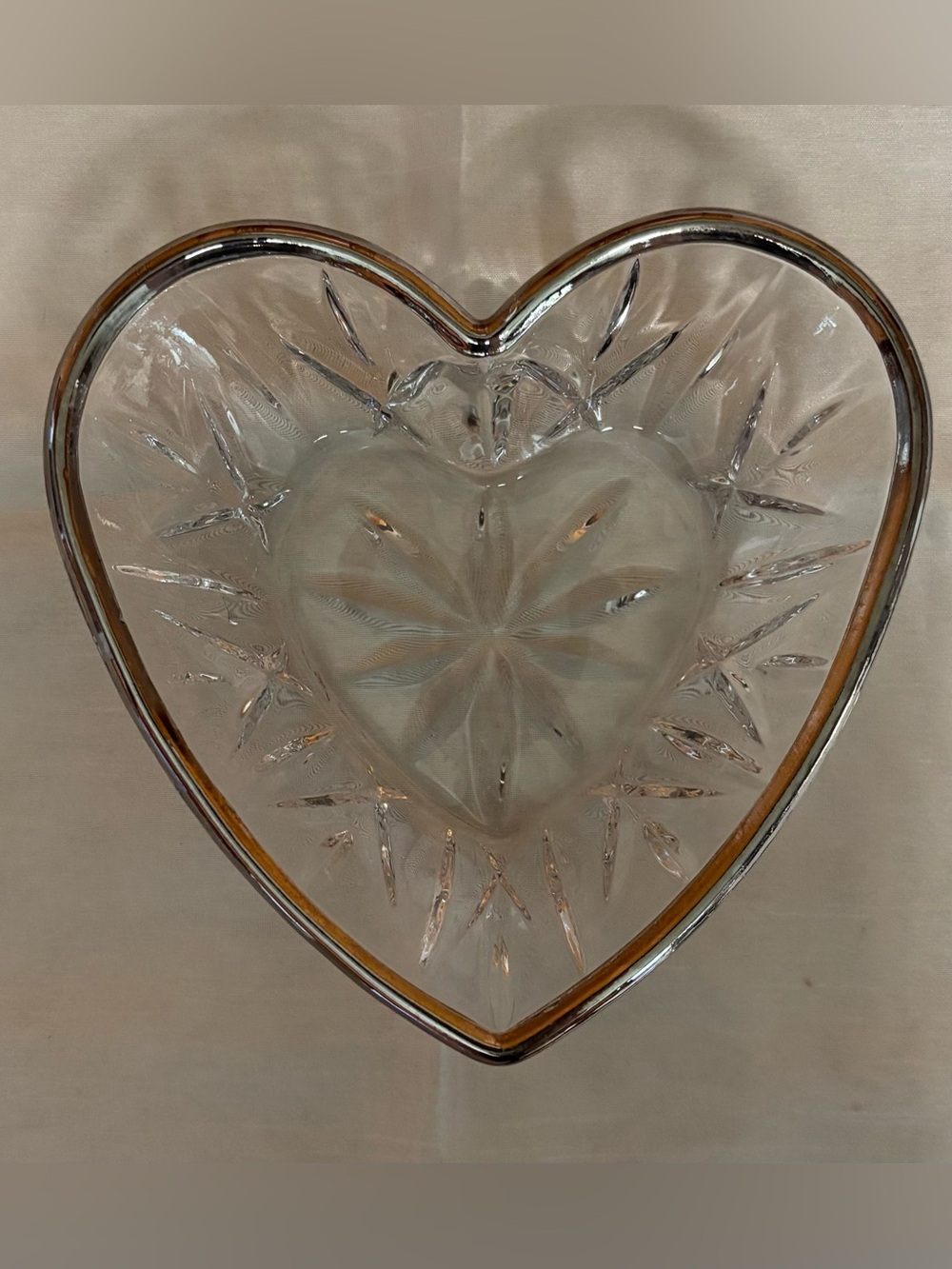 Classic Clear Glass Heart Dish Silver Rim
